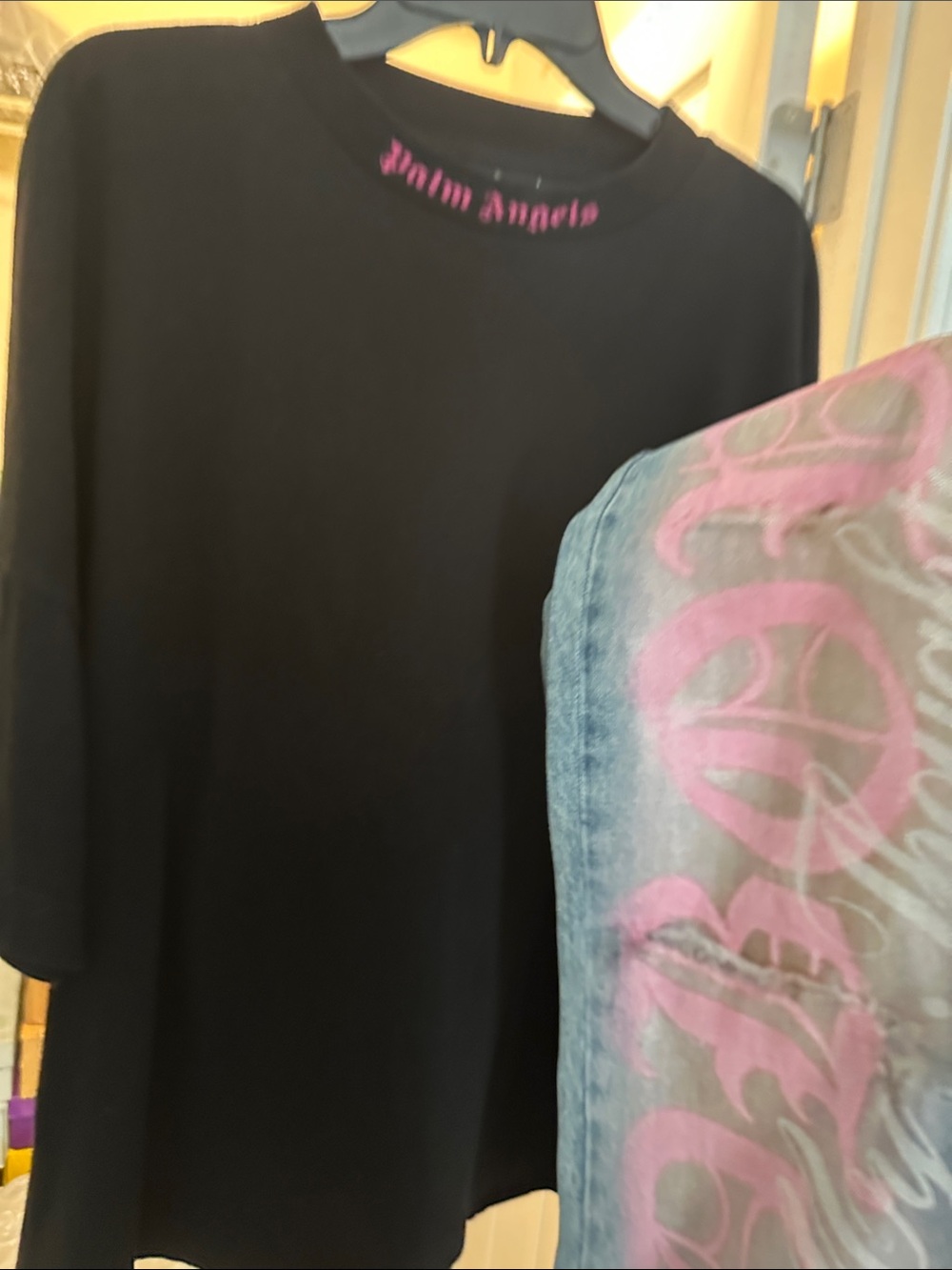 Palm Angels Black Pink Neck Logo Oversize T Shirt M